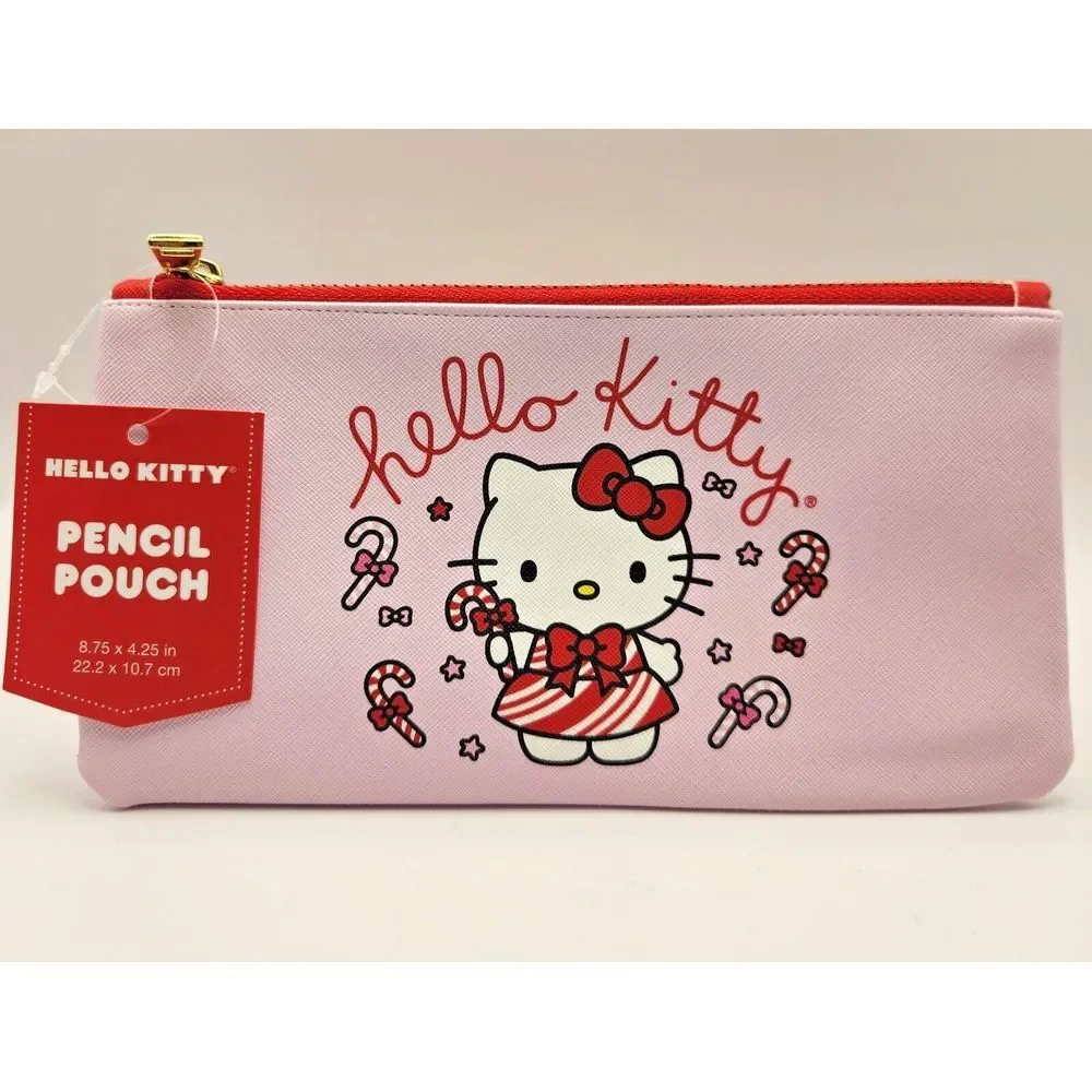 NWT Hello‎ Kitty Candy Cane Small Pink Pencil/ Makeup Pouch Gold Zipper
